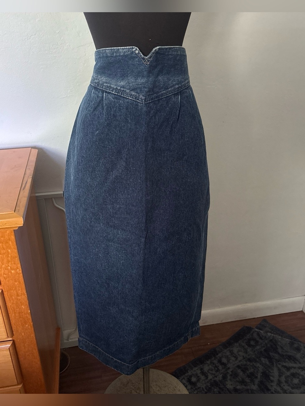 Vintage 80’s Zena Denim Jean Midi Pencil Skirt Size 16 Cottagecore USA made